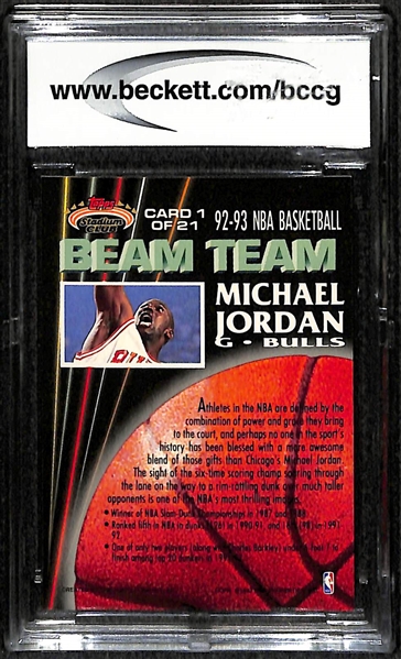 Michael Jordan 1992-93 Stadium Club Beam Team Insert Graded Beckett BCCG 10 (Mint or Better)