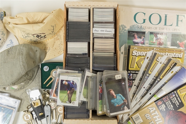 Lot of Golf Memorabilia - Multi Signed Caps, Signed Golf Cards, 15 Divot-Repair Tools, 300+ Golf Cards
