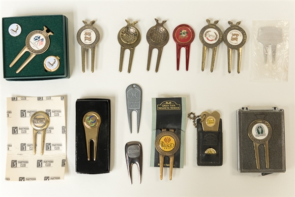 Lot of Golf Memorabilia - Multi Signed Caps, Signed Golf Cards, 15 Divot-Repair Tools, 300+ Golf Cards