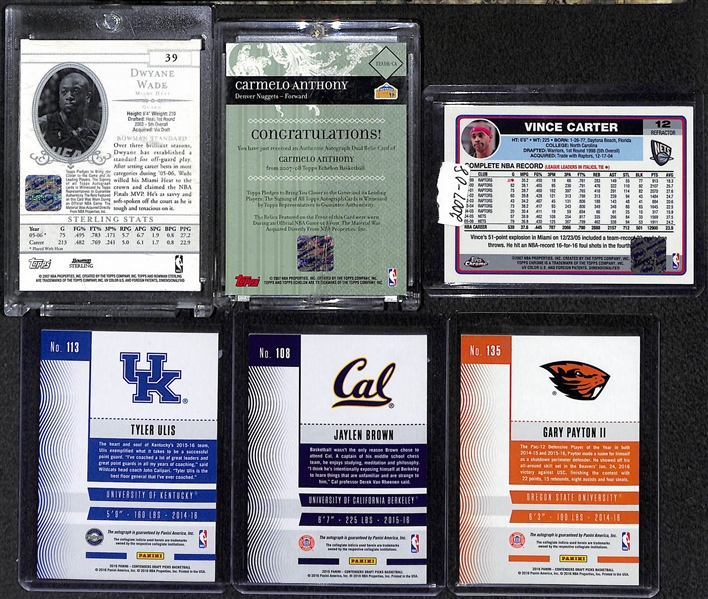 Lot of (13) Certified Autograph Basketball Cards inc. Vince Carter, Carmelo Anthony, Dwyane Wade, Jaylen Brown