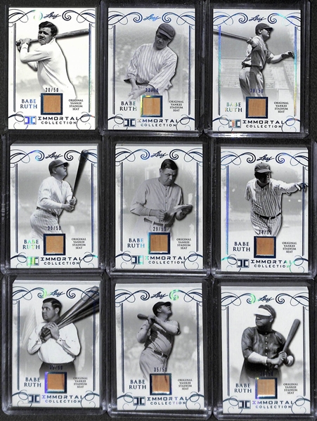 Lot of (9) 2017 Leaf Immortal Collection Babe Ruth Original Yankee Stadium Seat Cards - Numbered to 50