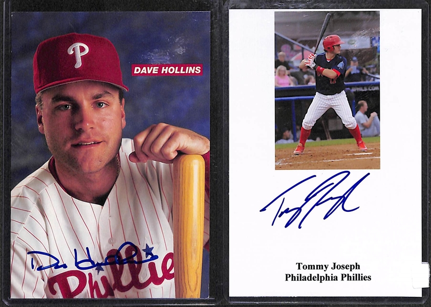 Lot of 35 Phillies Autograph 4 x 6 Photo Cards & Cuts w. Manuel, Gillick (HOF), Dallas Green, Samuel, Hollins, Tommy Joseph, more!