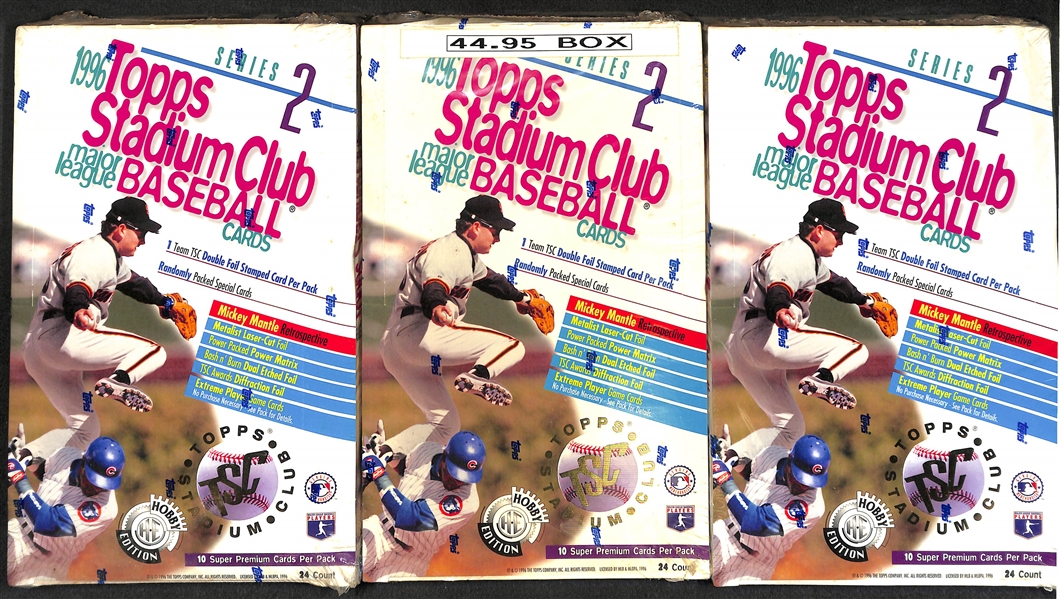 Lot of (5) Unopened/Sealed Baseball Hobby Boxes (1995-1996) inc. (2) 1995 Stadium Club High Number Series and (3) 1996 Stadium Club Series 2