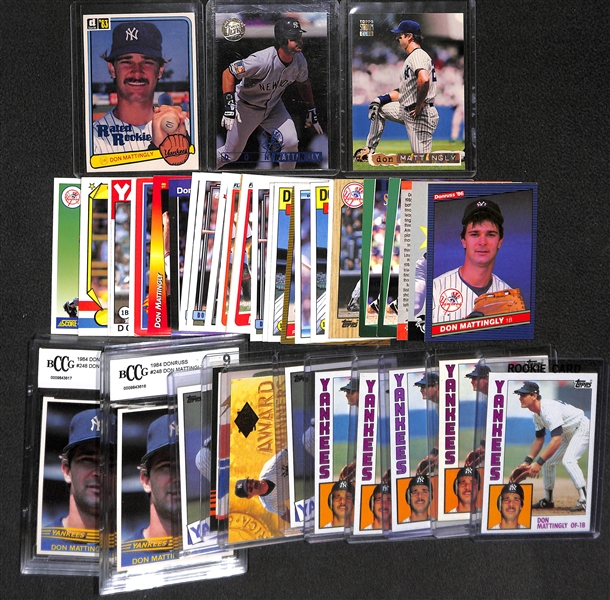 Lot of over 40 Don Mattingly Cards (7 Rookies, inc. two Beckett BCCG 9 Donruss Cards)