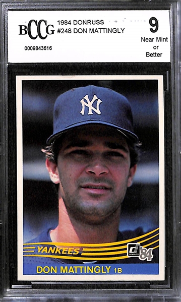 Lot of over 40 Don Mattingly Cards (7 Rookies, inc. two Beckett BCCG 9 Donruss Cards)