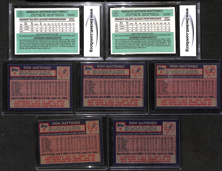 Lot of over 40 Don Mattingly Cards (7 Rookies, inc. two Beckett BCCG 9 Donruss Cards)