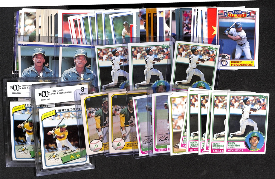 Over 60 Rickey Henderson Cards Including (2) Graded Rookies