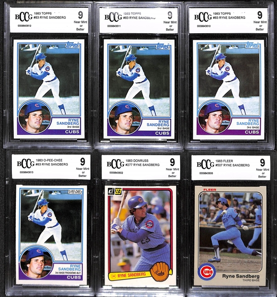 Lot of (6) Ryne Sandberg Beckett Graded Rookie Cards