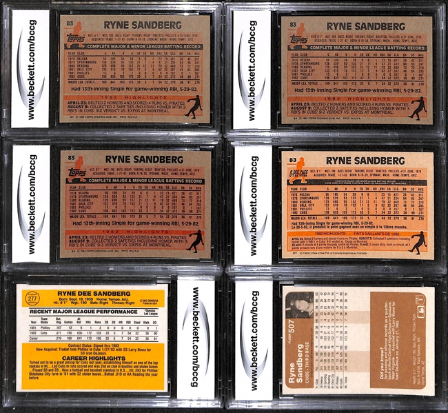 Lot of (6) Ryne Sandberg Beckett Graded Rookie Cards