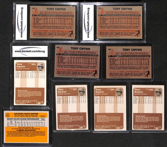Lot of (9) Tony Gwynn Rookie Cards, Inc. (3) Graded