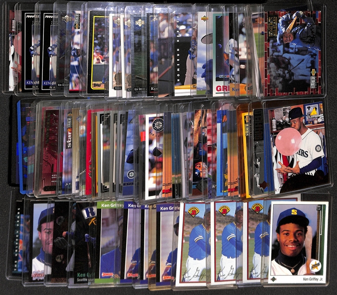 Lot of over 60 Ken Griffey Cards w/ (8) Rookies (1 Upper Deck, 3 Bowman, 3 Donruss, and 1 Donruss Rookies)