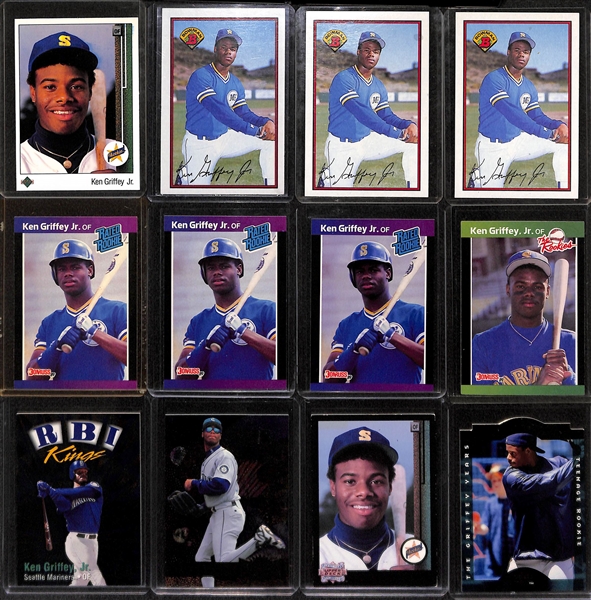 Lot of over 60 Ken Griffey Cards w/ (8) Rookies (1 Upper Deck, 3 Bowman, 3 Donruss, and 1 Donruss Rookies)