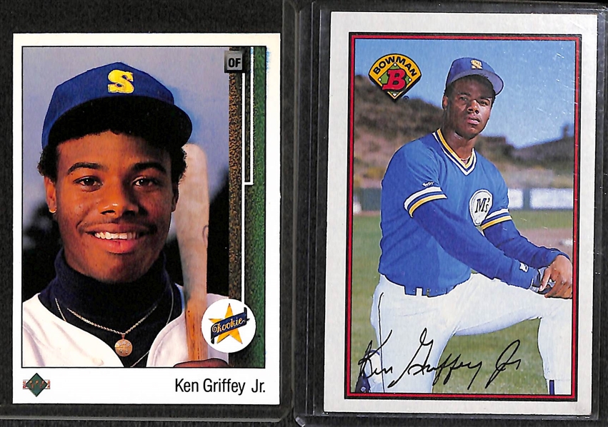 Lot of over 60 Ken Griffey Cards w/ (8) Rookies (1 Upper Deck, 3 Bowman, 3 Donruss, and 1 Donruss Rookies)