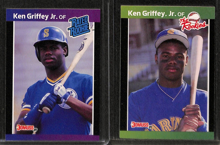 Lot of over 60 Ken Griffey Cards w/ (8) Rookies (1 Upper Deck, 3 Bowman, 3 Donruss, and 1 Donruss Rookies)