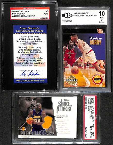 Lot of (18) Basketball Graded/Slabbed Cards w/ John Wooden Autograph and Shaquille O'Neal Jersey/Inserts