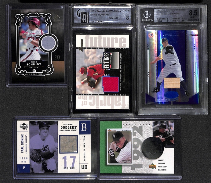 Lot of (17) Baseball Game-Worn Relic Cards - Mostly Stars/HOFers (M. Schmidt, Thome, Clemens, F. Thomas, +)