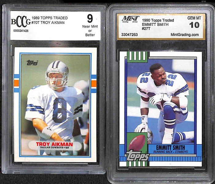 Lot of (20) Football Graded Cards w/ Emmitt Smith, Troy Aikman, Alex Smith, R. Bush, E. James, RG3, S. Shephard Rookies