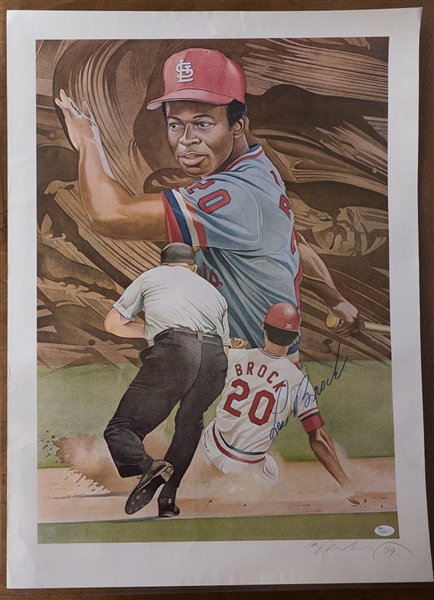 Lot of (3) Signed Baseball Posters of Pete Rose (JSA), Steve Garvey, & Lou Brock (JSA)