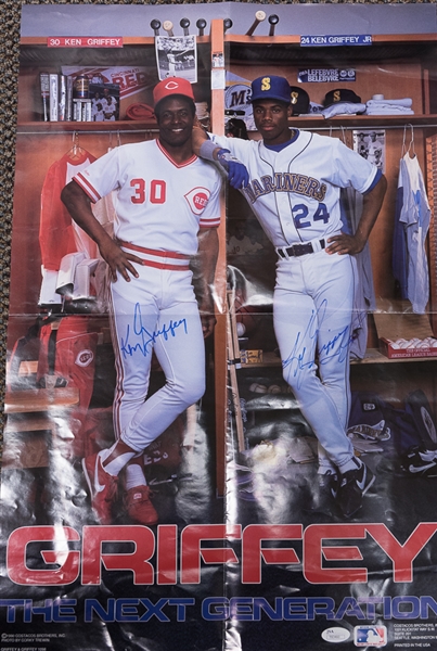 Ken Griffey and Ken Griffey Jr. Signed 16 x 24 Poster - JSA