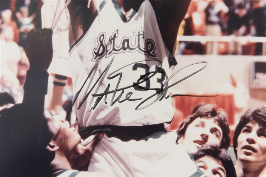Lot of (2) Magic Johnson and Jerry West Signed/Framed Photo Displays - UDA COA