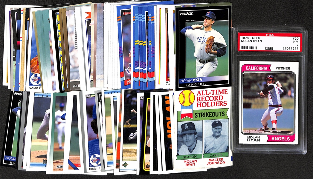 Lot of (100) Nolan Ryan Cards Inc. 1974 Topps Nolan Ryan (#20) Graded PSA 7 (NM)