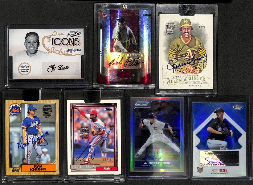 Baseball Card Certified Autograph Lot w/ Yogi Berra, Bob Feller, Rollie Fingers, +