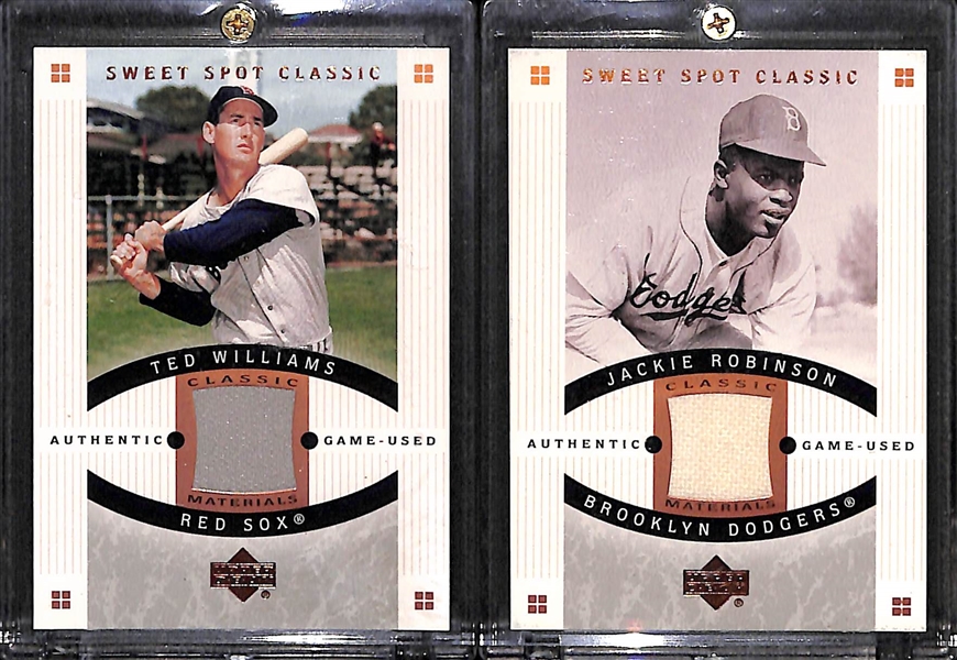 Rare Lot of 2005 Sweet Spot Classic Jersey/Pants Cards (Ted Williams, Jackie Robinson, Roy Campanella, and Don Drysdale)