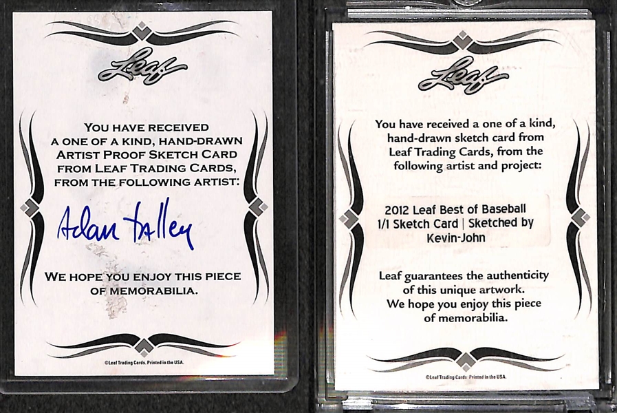 Hand-Drawn Lot of (2) Leaf 1/1 Artist Proof Original Sketch Cards of Babe Ruth and Mel Ott