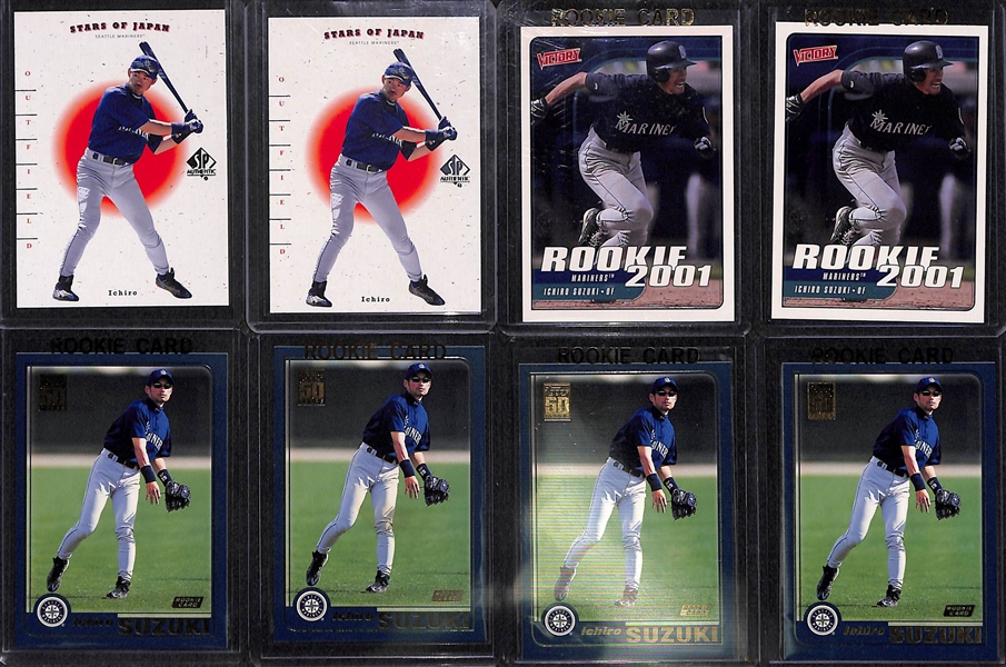 Lot of (8) Ichiro 2001 Rookie Cards - 4 Topps, 2 UD Victory, 2 SP Authentic Stars of Japan