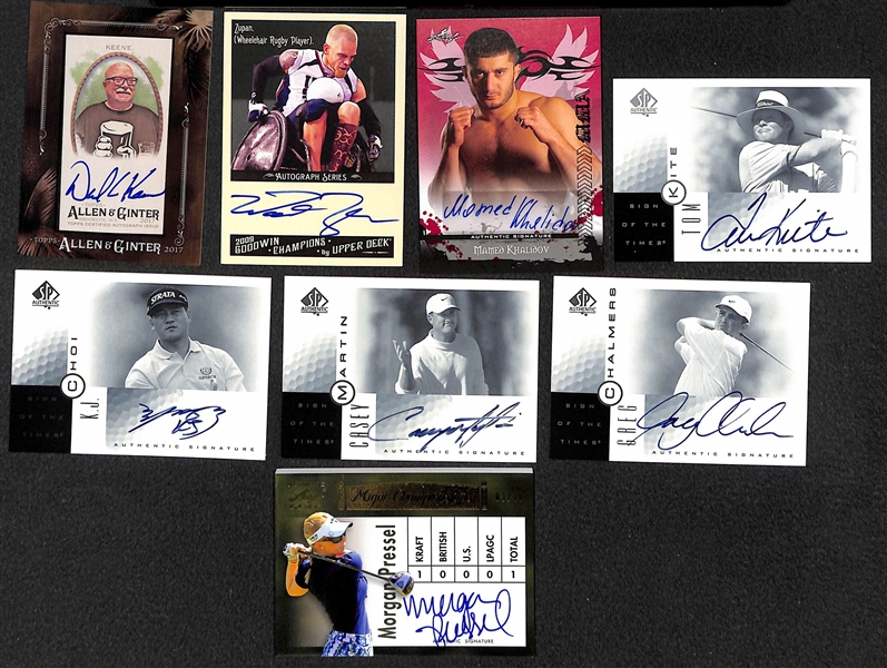 Lot of (17) Golf, MMA, and Non-Sports Autographs & Relics (inc. 4 Allen & Ginter Cards from 2017)