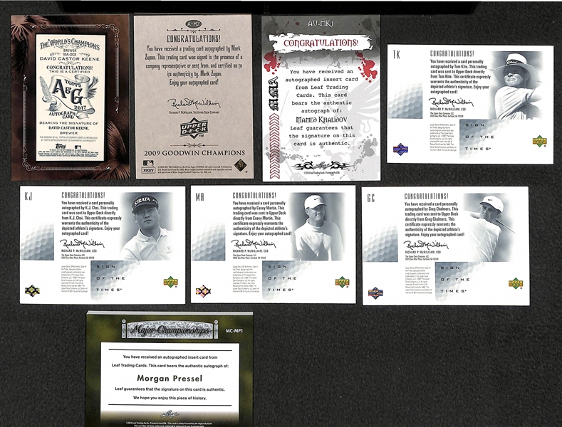 Lot of (17) Golf, MMA, and Non-Sports Autographs & Relics (inc. 4 Allen & Ginter Cards from 2017)