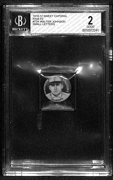 1910-12 Sweet Caporal P2 Pin - Walter Johnson (HOFer) #72A Small Letters - BVG 2