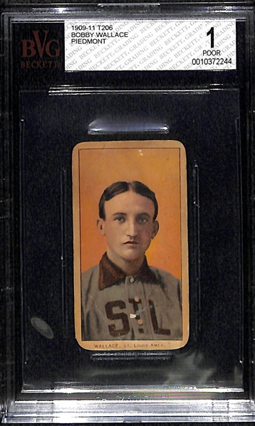 1909-11 T206 Bobby Wallace (HOFer) - Piedmont Back - BVG 1