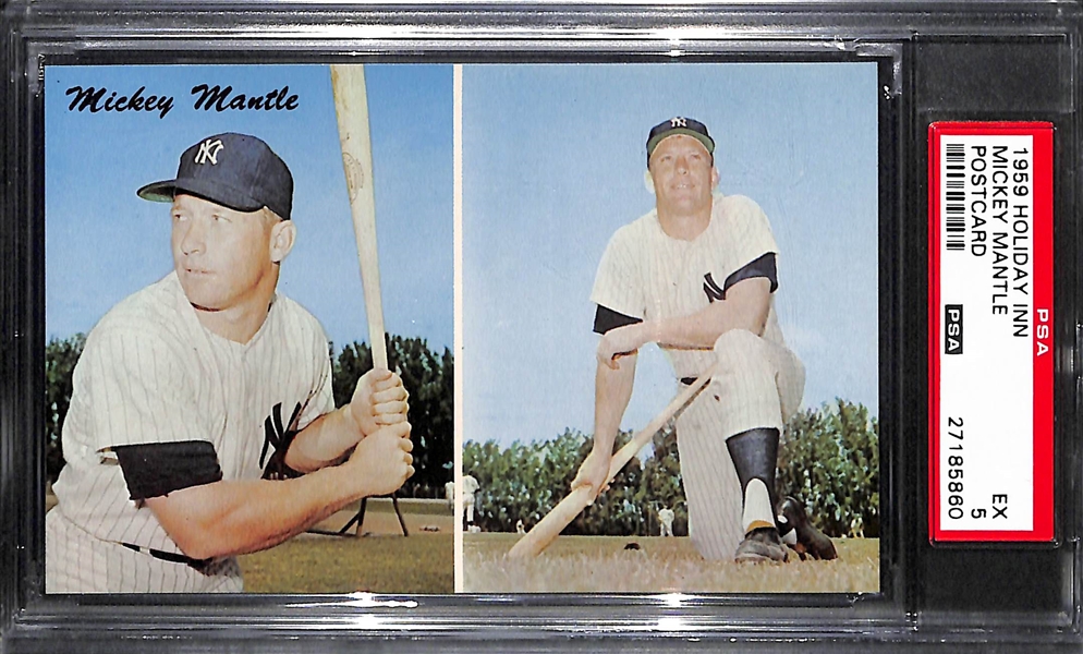 1959 Holiday Inn Mickey Mantle Postcard PSA 5