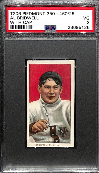 T206 Piedmont 350-460/25 Al Bridwell With Cap PSA 3