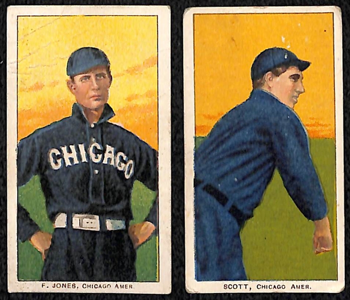 Lot of (2) 1909 T206 White Sox Cards - Fielder Jones (Sovereign Back - Hands at Hip) and Jim Scott (Piedmont Factory 25)