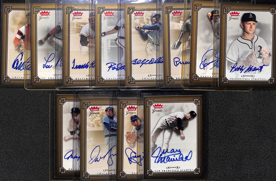 Lot Of 12 2004 Fleer Greats Autograph Cards w. Fisk & Brock