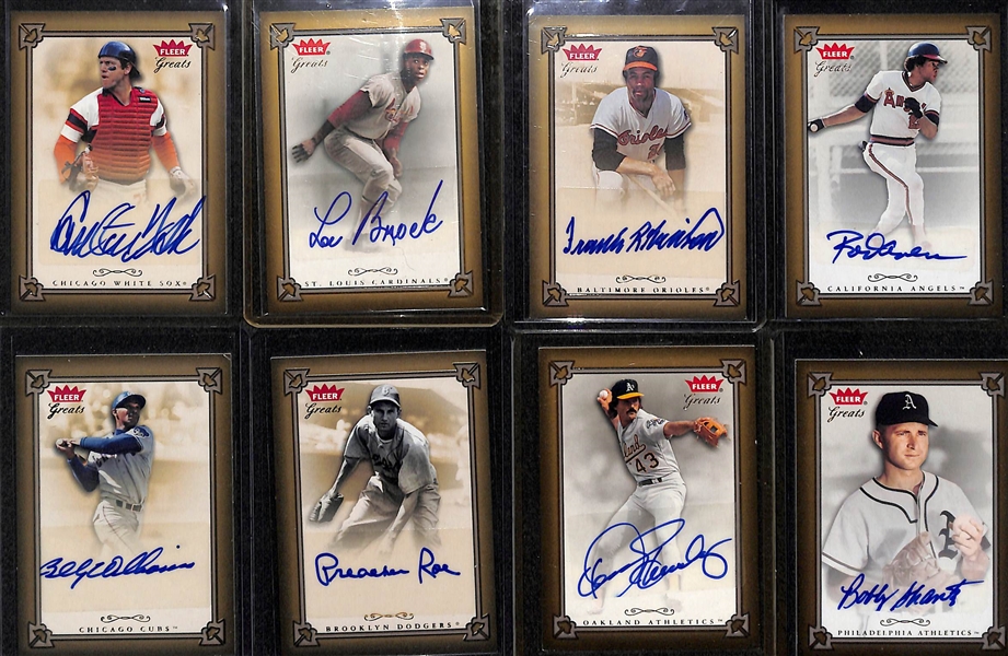 Lot Of 12 2004 Fleer Greats Autograph Cards w. Fisk & Brock