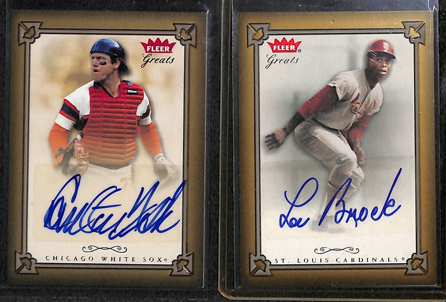 Lot Of 12 2004 Fleer Greats Autograph Cards w. Fisk & Brock