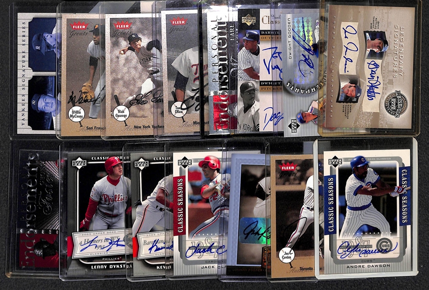 Lot Of 15 HOF & Old Stars Autograph Cards w. Strawberry & Gooden
