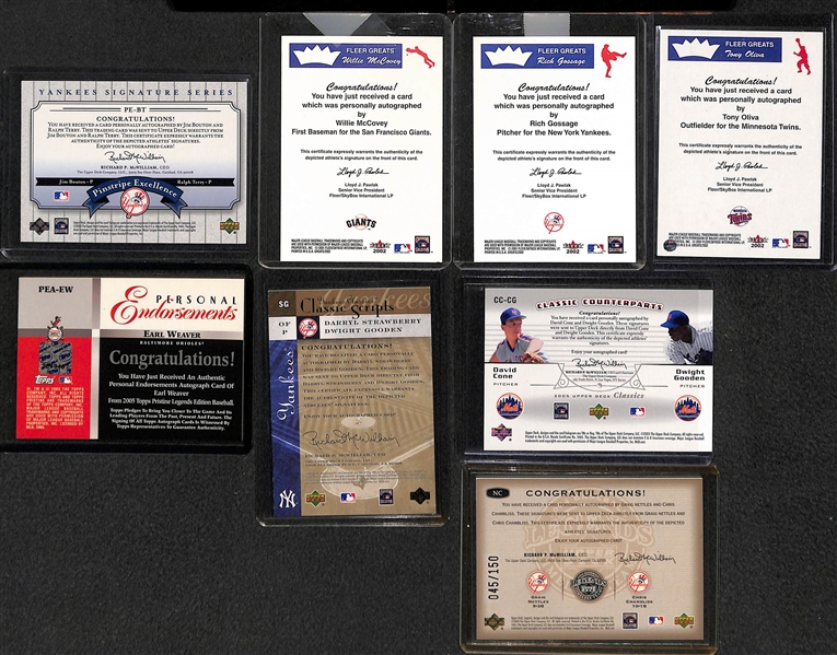 Lot Of 15 HOF & Old Stars Autograph Cards w. Strawberry & Gooden