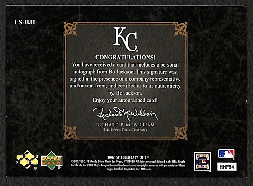 2007 SP Legendary Cuts Bo Jackson Autograph Card 43/100