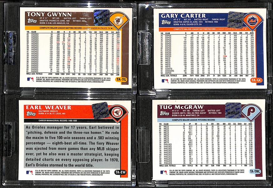 Lot Of 4 2003 Topps Chrome Retired Autograph Card w. Gwynn & Carter