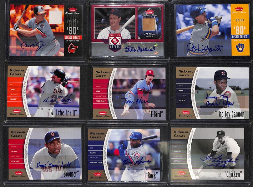 Lot Of 9 2006 Fleer Greats Autograph Cards w. Ripken & Musial 