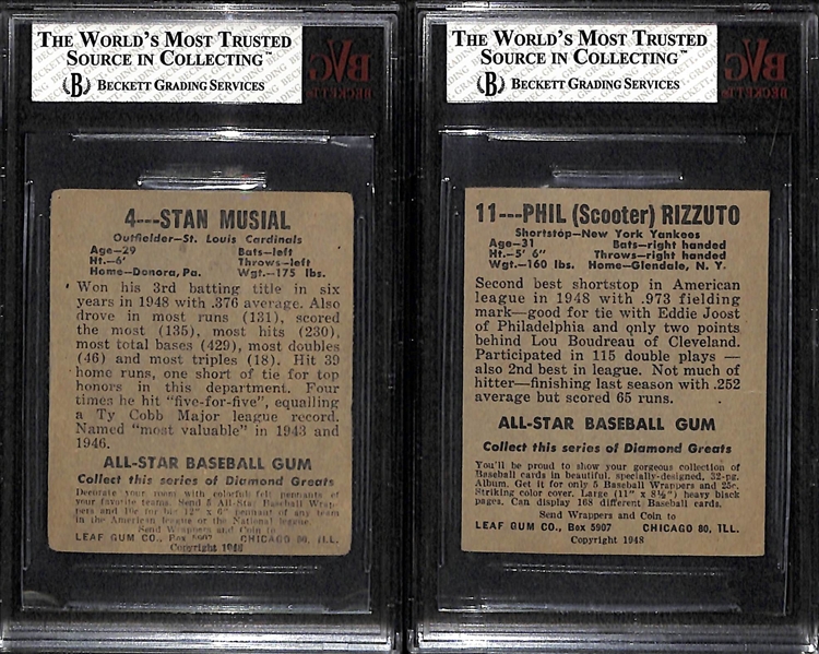 1949 Leaf Baseball Lot - Stan Musial (BVG 1.5) and Phil Rizzuto (BVG 2.5)