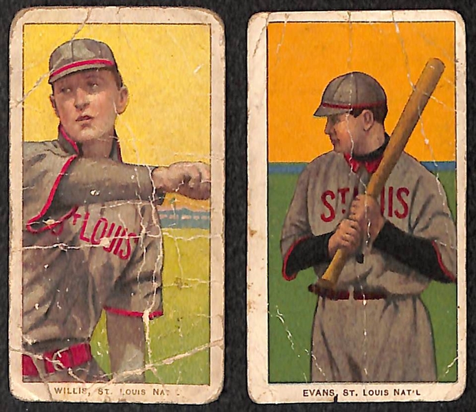 Lot of (2) 1909 T206 Polar Bear St. Louis Cardinals - Vic Willis (HOF, Throwing) and Steve Evans