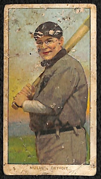 Lot of (2) 1909 T206 Polar Bear Detroit Tigers- George Mullin (with bat) and Ed Willitts (throwing)