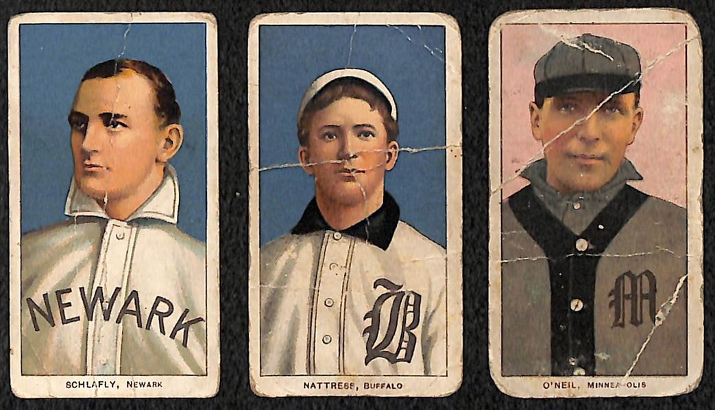 Lot of (3) 1909 T206 Polar Bear Minor Leagues Cards - Schlafly, Nattress, O'Neil