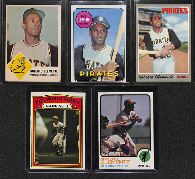 Lot of (5) Vintage Roberto Clemente Cards w/ 1963 Fleer