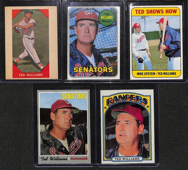 Lot of (5) Vintage Ted Williams Cards w/ 1960 Fleer